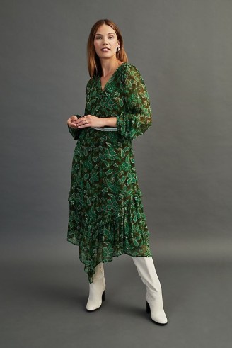 Moliin Annabel Midi Dress Green Motif / floral asymmetric hem dresses