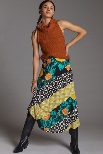 Plenty by Tracy Reese Floral Contrast Midi Skirt | mixed print skirts