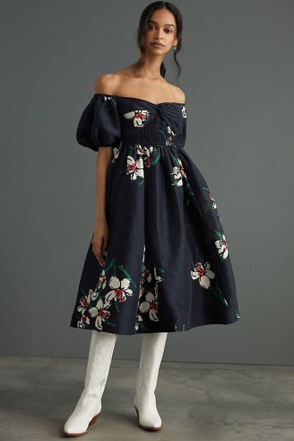 Hope For Flowers by Tracy Reese Off-The-Shoulder Midi Dress / floral fit and flare bardot dresses