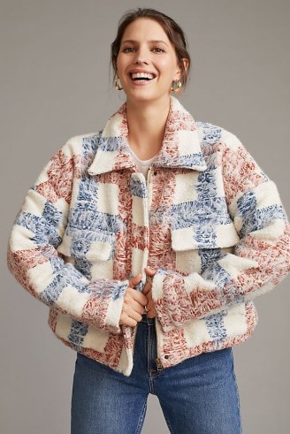 Levi’s Sherpa Field Jacket / womens textured check print faux shearling jackets / women’s casual winter outerwear