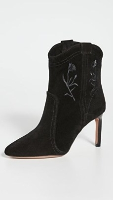 Ba&sh x Something Navy Caitlin Booties in Black Suede ~ floral embroidered western style stiletto heel ankle boots