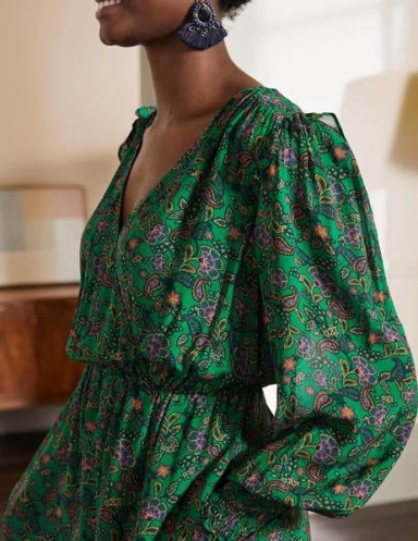 BODEN Becky Midi Wrap Dress Highland Green, Exotic Floral ~ ruffle shoulder paisley print dresses