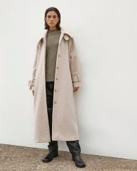 RIVER ISLAND BEIGE RI STUDIO TRENCH COAT ~ on trend longline winter coats ~ womens fashionable outerwear