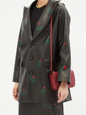BERNADETTE Ashley floral-print faux-leather jacket in black – womens flower printed peak lapel jackets - flipped