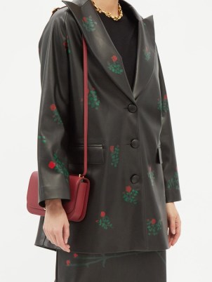 BERNADETTE Ashley floral-print faux-leather jacket in black – womens flower printed peak lapel jackets