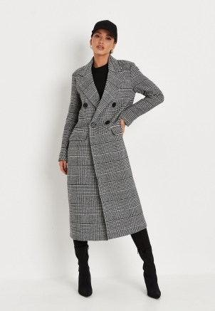 MISSGUIDED black check double breasted formal midaxi coat ~ chic winter outerwear ~ womens longline checked coats - flipped