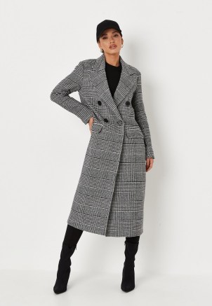 MISSGUIDED black check double breasted formal midaxi coat ~ chic winter outerwear ~ womens longline checked coats