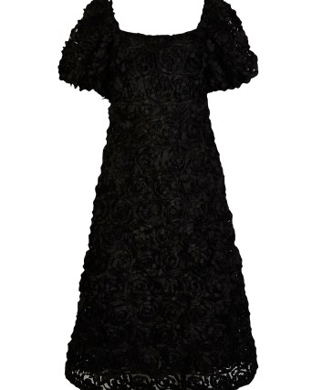 River Island Black 3D floral midi dress | flower applique party dresses | puff sleeve evening fashion