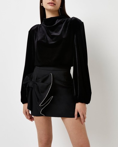 River Island BLACK EMBELLISHED BOW MINI SKIRT | going out evening skirts | party fashion - flipped