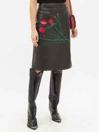 BERNADETTE Eva floral-print faux-leather skirt in black – flower printed skirts