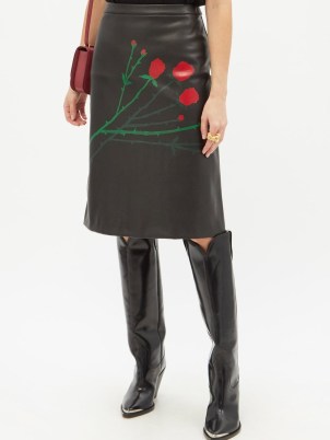 BERNADETTE Eva floral-print faux-leather skirt in black – flower printed skirts - flipped