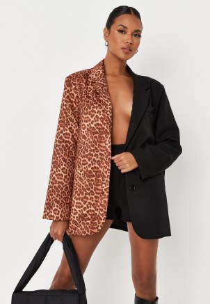 MISSGUIDED black leopard print colourblock oversized blazer ~ glamorous animal spliced jackets ~ womens on-trend blazers