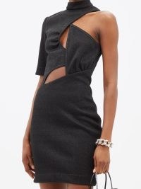 STELLA MCCARTNEY Malisa cutout glitter-jersey mini dress in black ~ high neck cut out detail LBD ~ one shoulder evening dresses