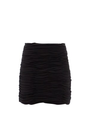 KHAITE Moira ruched black crepe mini skirt ~ beautiful gathered detail evening skirts - flipped