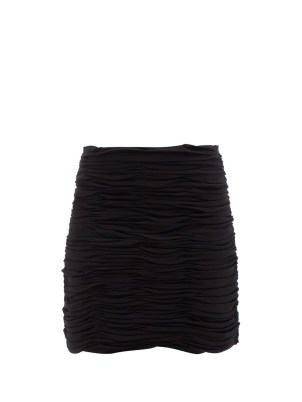 KHAITE Moira ruched black crepe mini skirt ~ beautiful gathered detail evening skirts