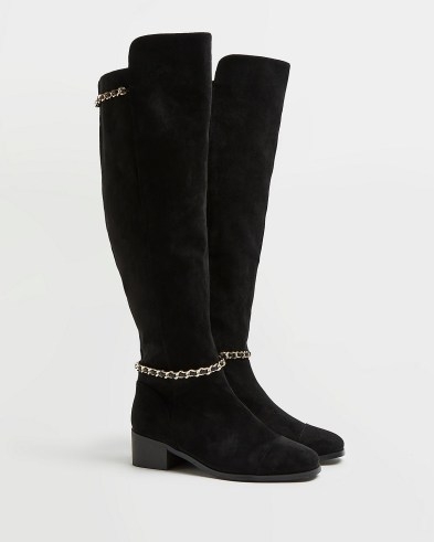 RIVER ISLAND BLACK OVER THE KNEE BOOTS ~ chain detail long boots - flipped