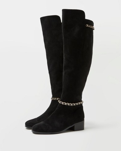 RIVER ISLAND BLACK OVER THE KNEE BOOTS ~ chain detail long boots