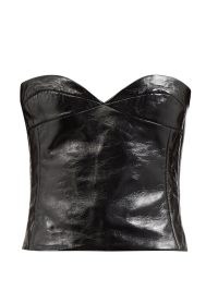 KHAITE Prim black crinkled-leather bustier top ~ strapless sweetheart neckline tops ~ fitted bodice fashion