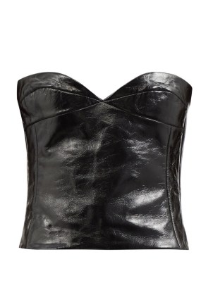 KHAITE Prim black crinkled-leather bustier top ~ strapless sweetheart neckline tops ~ fitted bodice fashion