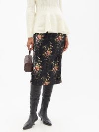 BROCK COLLECTION Tate high-rise floral-print velvet pencil skirt | black side split skirts