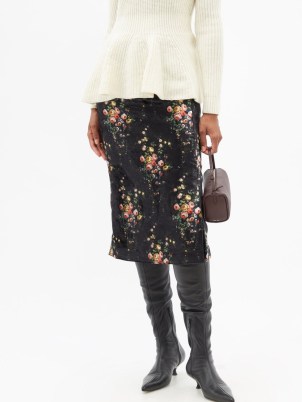 BROCK COLLECTION Tate high-rise floral-print velvet pencil skirt | black side split skirts - flipped