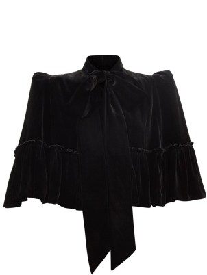 THE VAMPIRE’S WIFE The Mini Crusader flounced-velvet capelet – structured puff shoulder tie at neck capelets – black evening occasion capes