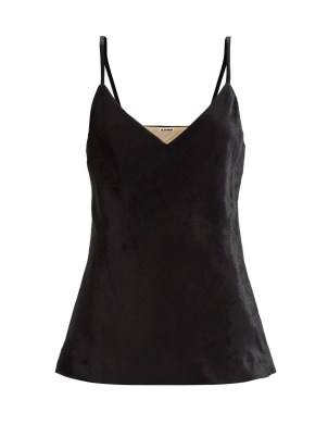JIL SANDER V-neck black panné-velvet top – luxury skinny strap cami tops