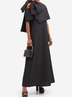 BERNADETTE Winona bow-trimmed cutout taffeta A-line dress – elegant cut out detail occasion dresses – chic black occasionwear – evening statement bow fashion