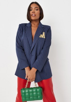 MISSGUIDED blue co ord m embroidered pinstripe tailored blazer – womens striped blazers – women’s fashionable jackets
