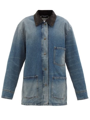MAISON MARGIELA Corduroy-collar oversized denim jacket | womens vintage style fashion | women’s blue casual jackets - flipped