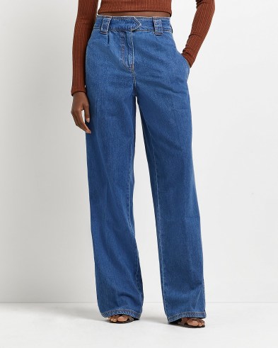 River Island BLUE HIGH WAISTED WIDE LEG JEANS | womens Responsibly Sourced Cotton Denim fashion | relaxed fit