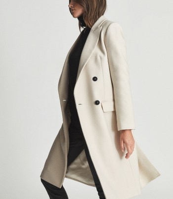 REISS BONNIE WOOL BLEND CROMBIE COAT NEUTRAL ~ womens tailored winter coats