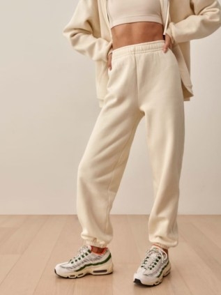 REFORMATION Boyfriend Sweatpant in Almond ~ organic cotton sweatpants ~ womens cuffed relaxed fit joggers - flipped