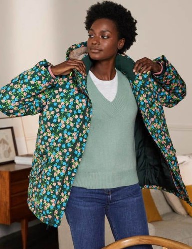 BODEN Brecon Puffer Coat / floral padded jackets / hooded flower print coats - flipped