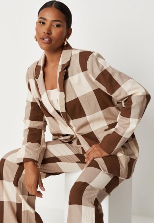 MISSGUIDED brown check oversized tailored blazer ~ womens on-trend blazers ~ checked jackets