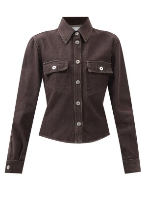 BOTTEGA VENETA Flap-pocket denim shirt in brown ~ womens chic casual shirts - flipped