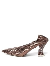 BOTTEGA VENETA Point-toe glitter-heel metallic brown leather pumps