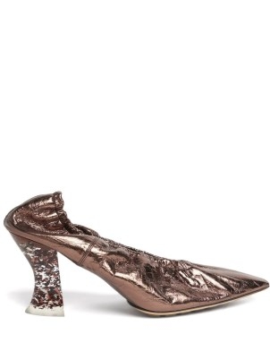 BOTTEGA VENETA Point-toe glitter-heel metallic brown leather pumps - flipped