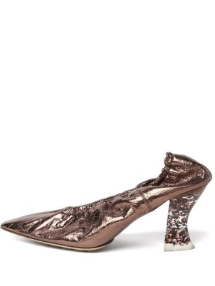 BOTTEGA VENETA Point-toe glitter-heel metallic brown leather pumps