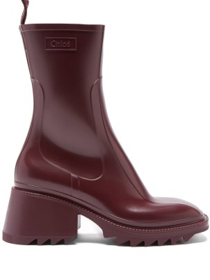CHLOÉ Betty burgundy block-heel rubber boots / chunky autumn boots / colours for winter fashion