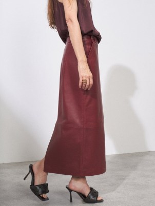 RAEY Burgundy leather pencil skirt ~ dark red longline skirts ~ luxe fashion - flipped