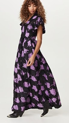 Busayo Dee Dress in Purple / Black ~ romantic rufflle sleeve maxi dresses - flipped