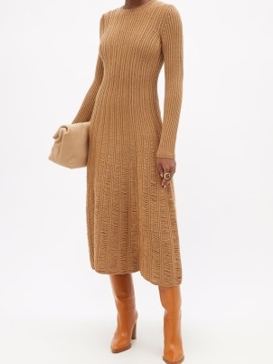 GABRIELA HEARST Django drop-stitch ribbed dress ~ camel-brown knitted dresses