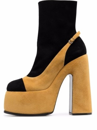 Casadei 170mm Roxy suede ankle boots | two-tone chunky platforms | retro footwear | 70s vintage style high block heels