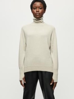 Jigsaw Cashmere Forever Polo Jumper | womens beige high polo neck jumpers - flipped