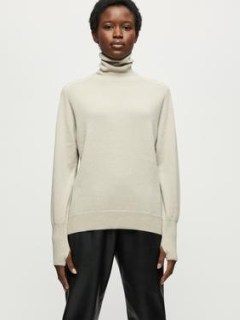 Jigsaw Cashmere Forever Polo Jumper | womens beige high polo neck jumpers