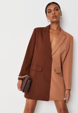 MISSGUIDED chocolate colourblock oversized blazer dress – tonal brown colour block jacket dresses