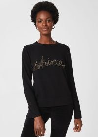 HOBBS CIANNA SHINE JUMPER WITH WOOL Black Gold / beaded slogan jumpers / womens bead embellished winter knitwear