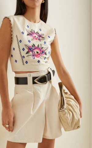 Isabel Marant Clarisse Beaded Floral-Embroidered Silk Top / sleeveless crop hem tops - flipped