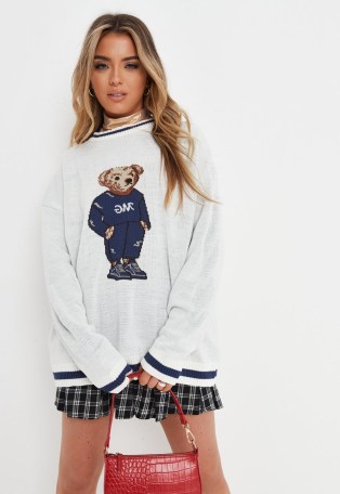 MISSGUIDED cream bear detail jumper / teddy bears on jumpers - flipped
